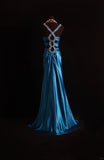 Retro Mermaid Halter Teal Blue Satin 2000s Long Prom Dresses Inspo 18th Birthday Outfits Formal Dress HZ0311