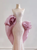 Glamorous Mermaid Strapless Light Pink Sequin With Cape Prom Dresses Long Evening Formal Gown BirthdayParty Gowns HZ0311