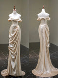 Modest Mermaid Off The Shoulder Champagne Sequined With Sleeves Long Prom Dress For Women Girls Evening Dresses HZ0311