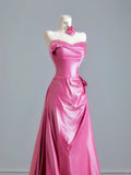 Timeless A line Strapless With Ruched Pink Long Prom Dresses Inspiration Party Dress Prom Gowns HZ0311