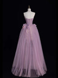 Modest Ball Gown Strapless Lilac Tulle Long Formal Evening Dress Gowns Formal Prom Dresses HZ0311