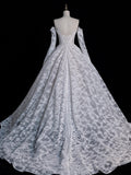 Fairytale Fantasy Art Wedding Dresses Ball Gown Sweetheart Lace White With Long Sleeves Train Brides Dress Fitted Bridal Gowns HZ0311