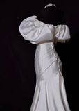 Classic Wedding Dresses Mermaid Off The Shoulder Ivory Satin Short Sleeves Brides Dress Fitted Bridal Gowns HZ0311