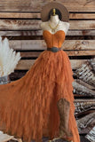 High Low Prom Dress Women Dusty Orange Tulle Long Formal Dance Evening Party Gowns HZ0311