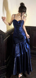 Fashion Burgundy Ruffle Long Prom Dresses Spaghetti Straps Dance Dress HZ0311