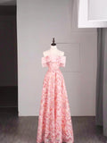 Elegant A line Off The Shoulder Pink Sequin Long Prom Dresses For Teens Evening Outfits Formal Dress HZ0311