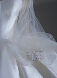 Timeless Wedding Dresses Ball Gown High Neck Satin Beaded Brides Dress Court Train Fitted Long Bridal Gowns HZ0311