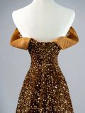 Modest A line Off The Shoulder Sequins College Formal Outfit Long Prom Graduation Dresses For Teens HZ0311