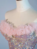 Modest Mermaid Sweetheart Pink Sequin Long Prom Dresses Night Semi Formal Dresses HZ0311