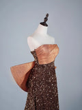 Cute A Line Strapless Brown Sequins Senior Prom Dresses High School Long Formal Dress HZ0311