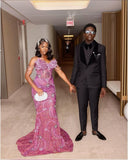 Sparkly Mermaid For Black Girls People Sweetheart Prom Dresses Column Floor Length With Beads HZ0311