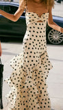 Strapless Mermaid Long Prom Dresses Dots Ruffle Sleeveless Party Dress HZ0311