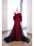 Sexy Special Occasion Dress Mermaid Sweetheart Red Black Tulle Prom Dresses With Pleated Party Dress Long Evening Dresses HZ0311