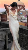 Cheap Mermaid V Neck Yellow Silky Satin Long Formal Fancy Prom Evening Dress Dinner Outfits Classy Party Gowns HZ0311