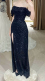 Princess Mermaid Off The Shoulder Navy Blue Long Prom Dresses Party Dress 18th Birthday Outfits Graduation Gown HZ0311