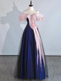 Modest Ball Gown Off The Shoulder Royal Blue Tulle Prom Dresses Inspiration Party Gowns Princess Formal Dress HZ0311