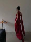 Classy Mermaid Spaghetti Straps Red With Scarf Long Prom Dresses Aesthetic For Teens Formal Dress Party Outfits Prom Gown HZ0311