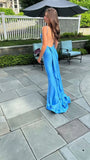 Modest Senior Prom Dresses High Schools Inspiration Mermaid Backless Blue Satin With Pleated Semi Formal Grad Long Prom Dress For Teens HZ0311