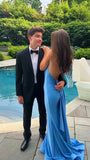 Modest Senior Prom Dresses High Schools Inspiration Mermaid Backless Blue Satin With Pleated Semi Formal Grad Long Prom Dress For Teens HZ0311