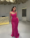 Mermaid Prom Dresses Strapless Sexy Special Slit Dress Sequins Hot Pink Party Gowns HZ0311