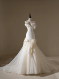 Timeless Women's Mermaid Sweetheart White Tulle Pleated Wedding Dress Mermaid for Bride Dresses HZ0311