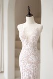 Timeless Women's Mermaid Spaghetti Straps Champagne White Lace Wedding Dress Mermaid for Bride Dresses HZ0311