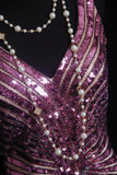 Vintage Mermaid V Neck 1960s Sequined Grape Tulle Evening For Women Party Dresses Long Formal Prom Dresses 20th Birthday Gowns HZ0311