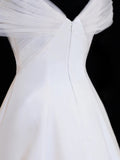 Wedding Gowns Dresses Elegant Modest for Bride Ball Gown Off The Shoulder With Short Sleeves Satin Petite/Plus Size Bridal Gowns For Women's HZ0311