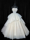 Ethereal Wedding Gowns Brides Dresses Ball Gown Spaghetti Strap for Bride Tulle White Petite/Plus Size Bridal Gown With Feathers For Women HZ0311