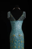 Vintage Prom Dresses 90s Formal Mermaid Scoop Neck Blue Tulle Long Party Gowns Prom Dresses HZ0311