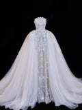 Wedding Gowns Dresses Elegant Modest for Bride Mermaid Strapless With Long Sleeves Lace Petite/Plus Size Bridal Gowns For Women HZ0311