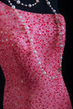 Vintage Prom Dresses 90s Formal Sheath One Shoulder Pink Sequins Long Party Gowns Prom Dresses HZ0311
