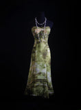 Vintage Prom Dresses 90s Formal Mermaid Halter Floral Green Mid Length Chiffon Party Gowns Prom Dresses HZ0311