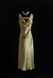 Vintage Prom Dresses 90s Formal Mermaid V Neck Green Silk Satin Mid Length Party Gowns Prom Dresses HZ0311
