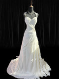 Ethereal Wedding Gowns Brides Dresses A line Spaghetti Strap for Bride Satin White Petite/Plus Size Bridal Gown With Beads For Women HZ0311