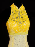 Modest Prom Dress Aesthetic Mermaid High Neck Yellow Lace With Train Style Impress Chiffon Long Prom Dresses Party Formal Gowns HZ0311