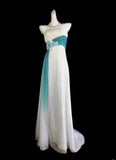Classic A Line Strapless White Blue Ombre Chiffon Sleeveless Long Prom Dresses High School Senior Graduation Dance Evening Outfits HZ0311
