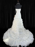 Timeless Women's Mermaid Strapless Sweetheart Sleeveless White Tulle Tiered Pleated With Beads Long Vintage Fitted 1920s Wedding Dresses HZ0311