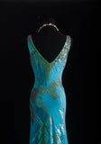 Vintage Prom Dresses 90s Formal Mermaid V Neck Blue Chiffon With Beadings Long Party Gowns Prom Dresses HZ0311