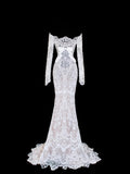 Mermaid Wedding Gowns Dresses Elegant Modest for Bride Off The Shoulder With Sleeves White Petite/Plus Size Bridal Gowns For Women HZ0311