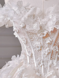 Princess Long Wedding Gowns Ball Gown Off The Shoulder Tulle For Bride With Short Sleeves Lace Bodice Bridal Dress HZ0311
