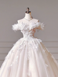 Princess Long Wedding Gowns Ball Gown Off The Shoulder Tulle For Bride With Short Sleeves Lace Bodice Bridal Dress HZ0311