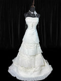 Timeless Women's A Line Strapless Sleeveless White Lace Tiered Long Vintage Fitted 1920s Wedding Dresses HZ0311