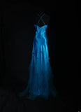 Vintage 90s Prom Dresses Women Mermaid Halter Blue Long Formal Dance Evening Party Gowns HZ0311