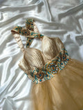 Vintage A line V Neck Champagne Tulle Hoco Gowns Short 16th Birthday Dress Homecoming Dresses Cocktail Gown HZ0311