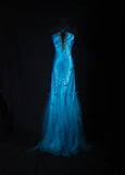 Vintage 90s Prom Dresses Women Mermaid Halter Blue Long Formal Dance Evening Party Gowns HZ0311