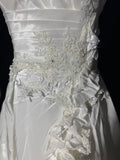 Women's Ball Gown One Shoulder Sleeveless White Lace Tiered Satin Long Vintage Fitted 70s Wedding Dresses HZ0311