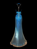 Modest Mermaid V Neck Ombre White Blue With Slit Beads Sleeveless Long Prom Dresses High School Senior Graduation Dance Party Outfits HZ0311