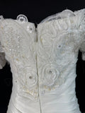 Boho Mermaid Off The Shoulder With Short Sleeves White Lace Tiered Long Vintage Fitted 1920s Wedding Dresses HZ0311
