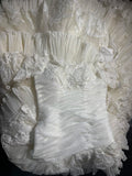 Boho Mermaid Off The Shoulder With Short Sleeves White Lace Tiered Long Vintage Fitted 1920s Wedding Dresses HZ0311